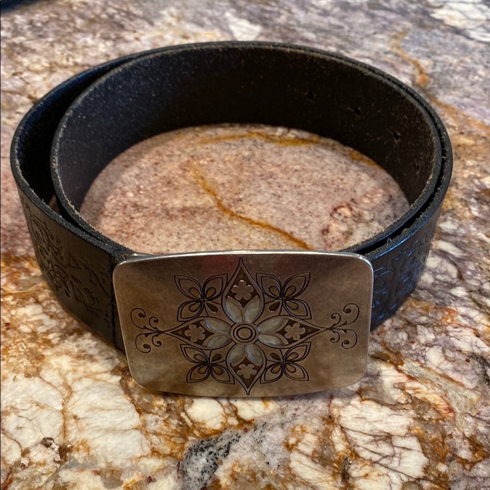 Olga Santini Black Leather Belt with Decorative Leather & Buckle Size Small